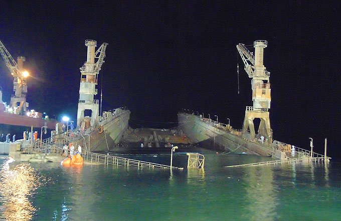 Salvage And Refloating Of Floating Dry Dock No1 at Jeddah Shipyard (JSRY) January 2014.